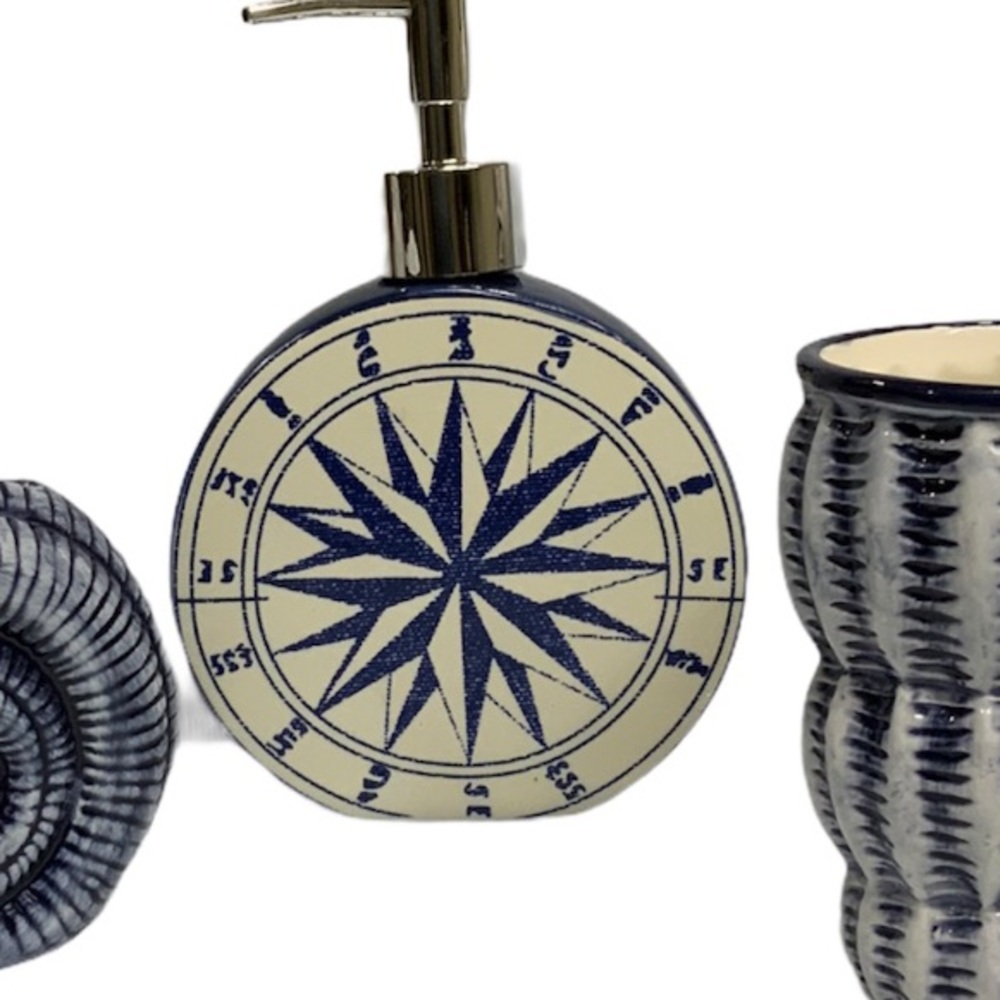 Nautical Beach Vanity Accessory Ceramic 3 Piece Set Set Blue - Picture 11 of 14